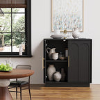 Sideboard Buffet Cabinet with Storage, Modern Accent Cabinet with Arched Doors & Shelf, 31.5" Modular Media Console, Minimalist Credenza for Living Room Kitchen Dining Room Entryway, Black