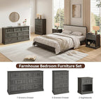 Farmhouse Dresser and Nightstand Sets, 4Pcs Bedroom Furniture Set, Nightstand Set of 2 & 55" Wide 7 Drawer and 44" Tall 5 Drawer Dresser with Large Drawers & Bar Handles, Grey