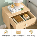 VECELO Nightstands Set of 2, Mid Century Modern End Bedside Table, Night Stand with Storage Drawer and 2 Tiers Open Shelf for Small Place, Bedroom, Living Room, Easy Assembly, Oak Wood