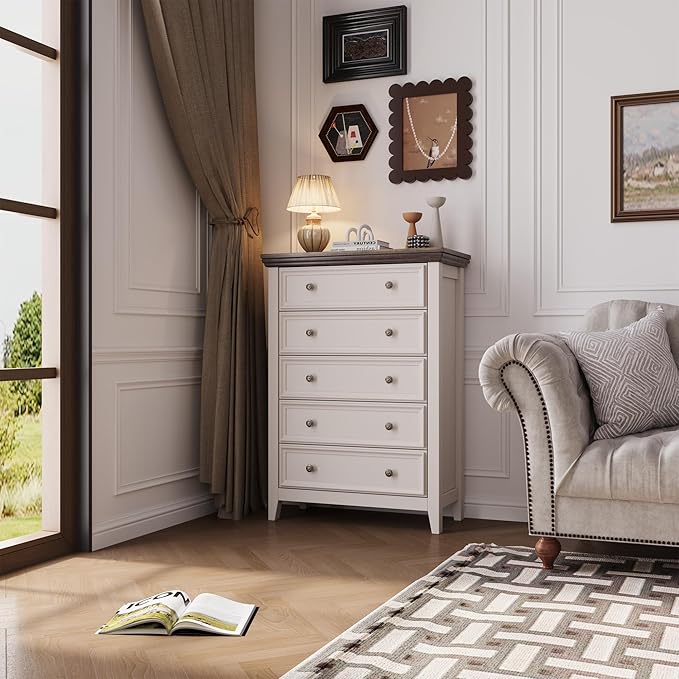 Tall Dresser for Bedroom 5 Drawers Dresser,5 Chest of Drawers Storage Cabinet for Living Room,Filing Cabinet for Home Office