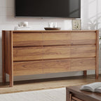 CHUWELL Dresser for Bedroom, 63" Wide Mid Century Modern Chest of Drawers with 9 Large Storage Space and 4 Solid Wood Cylindrical Legs, 9 Drawer Large Dresser for Bedroom(Walnut)