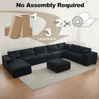 Modular Sectional Cloud Couch for Living Room,Modern Boneless Couche Set with Plush Corduroy,Comfy Floor Sofa with Memory Foam,Stupendous U Shaped Sofa with Ottoman,No Assembly Required,Black