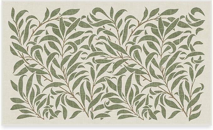 RUGGABLE x Morris & Co Washable Area Rug– Pure Willow Boughs Green 3x5, Stain-Resistant, Non-Slip – Small Machine Washable Rugs for Living Room, Bedroom, Hallway, Entryway & Office–with Cushioned Pad
