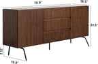 NTC Veil Large Sideboard with 2 Doors and 3 Drawers, Buffet Cabinet with Vertical Groove Design and Metal Legs, Storage Cabinet for Living Room, and Entryway, Effortless Assembly - Dark Walnut