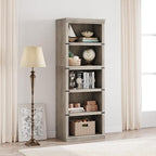 IDEALHOUSE 5 Tier Bookcase, Farmhouse Book Shelf with Storage, Tall Book Case Wooden 5 Shelf Bookcase for Home Office, Living Room, Bed Room (Grey, 67.4" H x 24.6" W x 12.8" D)