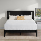Serene Farmhouse Style Wood Bed in Queen Size with Horizontal Scoring Headboard, Coastal Modern Design, Sturdy, Easy Assembly, Ample Underbed Storage, Black Finish