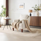 VINGLI Mid-Century Modern Accent Chair, Beige Upholstered Armchair Comfy Sofa Chair Reading Chair High Back for Living Room Bedroom Furniture Apartment