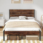 Full Bed Frame with Headboard and Footboard, Metal Full Bed Frame with Under Bed Storage, All-Metal Support System, No Box Spring Needed, Easy Assembly,Rustic Brown