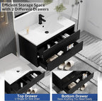 eclife 36" Bathroom Vanities Cabinet with Sink Combo, Wall Mounted Floating Cabinet W/Decor Line, Soft-Close System, 2 Extra Big Drawers, Matte Black Faucet, Black