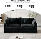 Modular Sectional Sofa, 76.7 Inch I-Shaped Cloud Sofa with Deep Seat Comfortable Chenille Sofa with Cushion Double Sectional Sofa for Living Room Apartment,Black