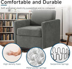 Pia Ricco Single Swivel Barrel Chair, Mid-Century Modern Accent Armchair with Plush Chenille Upholstery for Living Room & Cozy Reading Nook, Dark Gray
