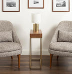 Kate and Laurel Karlsen Mid-Century Wood and Metal Narrow Side Table; 16 x 24 x 8; Walnut Brown and Brass; Slim Bedroom Nightstand with Mixed Materials Design