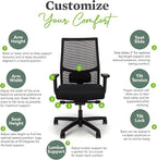 HON Ignition 2.0 Mid Back Task Chair, Advanced Synchro-Tilt Control, Office Chair with Lumbar Support, Height and Width Adjustable Arms, Black Frame, Black