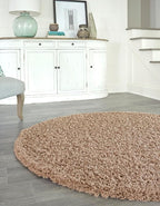 Unique Loom Solid Shag Collection Area Rug (4' 1" Round, Sandy Brown)
