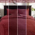 Madison Park Quebec Queen Size Quilt Bedding Set - Red , Damask – 3 Piece Bedding Quilt Coverlets – Ultra Soft Microfiber Bed Quilts Quilted Coverlet