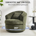 Swivel Accent Chair, 360 Degree Round Swivel Barrel Chair with Pillow, Widened Upholstered Comfy Barrel Armchair for Living Room Bedroom Reading Room, Green