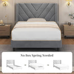 Yaheetech Twin Bed Frame Upholstered Platform Bed with Wing Side/Wooden Slat Support/Tufted Headboard with Wing Side/Mattress Foundation/No Box Spring Needed,Light Gray Twin Bed
