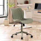 YOUNUOKE Armless Desk Chair Comfy Office Chair with Wheels Home Ergonomic Task Chair Adjustable Computer Chairs Modern Faux Leather Swivel Chair Upholstered Makeup Vanity Chair with Back(Olive Green)