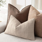 Foindtower Set of 2 Decorative Linen Check Throw Pillow Covers Neutral Farmhouse Lumbar Cushion Covers Modern Boho Home Decor for Sofa Chair Couch Bedroom Living Room,12×20 Inch,Natural Linen