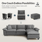 HERA'S HOUSE 158" Modular Sectional Sofa, Oversized U Shaped Couches for Living Room, Comfy Cloud Couch with Ottoman, 6-Seater Deep Seat Sofa with Throw Pillow, Corduroy Grey