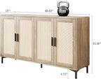 JASIWAY Sideboard - Kitchen Buffet Cabinet with Rattan Decorated Doors, Accent Cabinets with Doors, Coffee Bar Cabinets Rattan Sideboard Buffet Cabinet with Storage (Natural with 4 Doors)