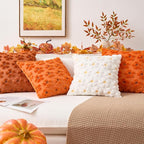 Kevin Textile Fall Floral Pillow Covers 18x18 Inch Set of 2 Cute Flowers Embroidery Decor Soft Plush Faux Fur Throw Pillows Pillowcases for Holiday Harvest Decor Sofa Couch Bedroom, Rust