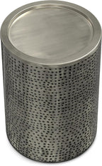SIMPLIHOME Corbin 16 inch Wide Metal Side Table in Hammered Antique Silver, Round Drum Design End Table for Living Room, Family Room, or Entryway, Industrial Style, Assembled