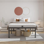 ROIL 14 inch Twin Bed Frames with Headboard Hole and Round Corner Legs Mattress Retainers 3500LBS Heavy Duty Steel Slats No Box Spring Needed Platform Noise-Free Easy Assembly