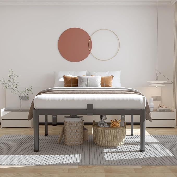 ROIL 12 inch Twin XL Bed Frames with Headboard Hole and Round Corner Legs Mattress Retainers 3500LBS Heavy Duty Steel Slats No Box Spring Needed Platform Noise-Free Underneath Storage