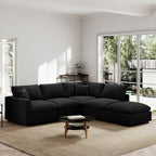 Modern Sectional Linen Couch for Living Room V-Shape Sofas,5 Seat Modular Cloud Sofas,Couches Cushion Covers Removable,Cozy Feather Down Sofa for Apartment Black