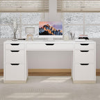 White Desk with 7 Drawers, 54 Inch Executive Desk with Drawers for Bedroom, Home Office Desk with Cabinet for Work Writing Study, Small Spaces