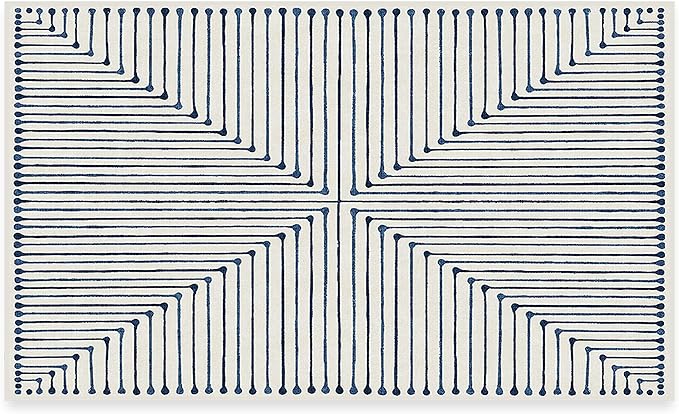 RUGGABLE x Jonathan Adler Machine Washable Modern Area Rug – Inkdrop Slate Blue 3x5, Stain-Resistant, Non-Slip – Small Rugs for Living Room, Bedroom, Hallway, Entryway & Office–with Standard Pad