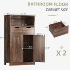 Shintenchi Floor Storage Cabinet, Bathroom Storage Organizer with Doors and Drawers, Freestanding Side Cupboard Pantry with Adjustable Shelf for Bathroom/Kitchen/Livingroom, Walnut