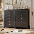 5 Drawer Dresser, Farmhouse Tall Dresser for Bedroom, Antique Black Chest of Drawers, Modern Dressers for Bedroom, Closet