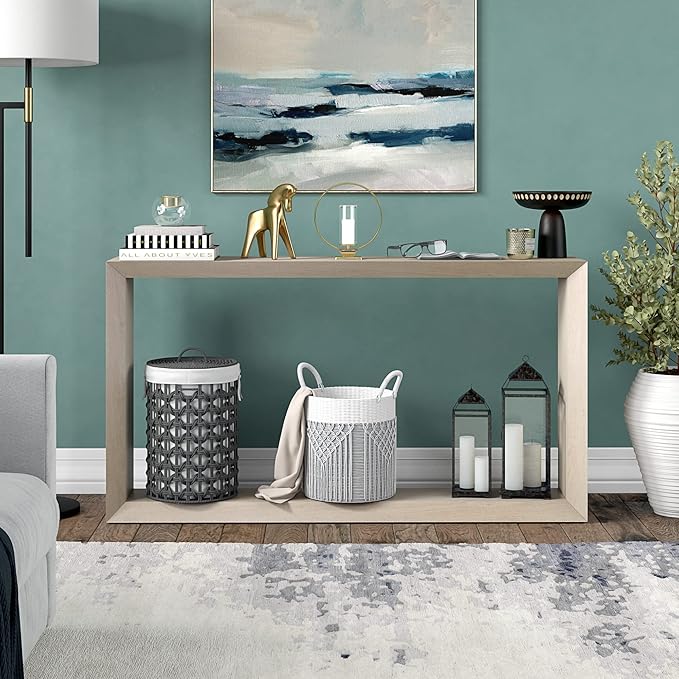 Henn&Hart 55'' Wooden Rectangular Console Table Entryway Table, Sofa Table with Wooden Shelf for Entryway, Living Room, Couch, Hallway, or Office, Alder White