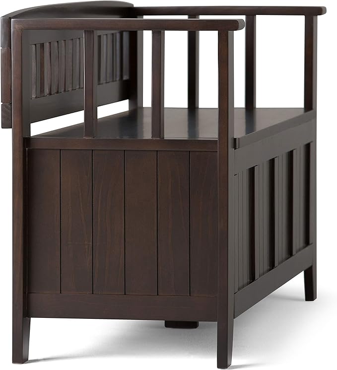 SIMPLIHOME Acadian Entryway Storage Bench - 48 inch Wide Solid Wood Hallway Seat in Brunette Brown, Transitional Bench for Entryway or Living Room with Lift-Up Lid and Spacious Storage