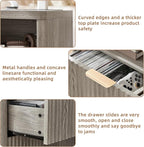 LEYAOYAO Fluted Farmhouse Nightstand Set of 2 with Charging Station, 23" Wide 2 Drawers End Table,Grey Dresser for Bedroom,Bed Side Table Chest of Drawers Cabinet,Wood Night Stand for Living Room