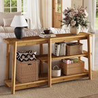 LITTLE TREE Solid Wood Console Table, 63-Inch Farmhouse Sofa Table Behind Couch, 3-Tier Entryway Table with Storage, for Living Room, Hallway in Warm Wood Color