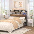 Unikito Headboard for Twin Size Bed with Storage Shelf, Head Board with 3 Outlets and 2 USB Ports, Headboards with RGB LED Light, Height Adjustable, Sturdy and Stable, Easy Assembly, Rustic Brown