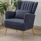 Fabric Accent Living Room Arm Chair with Pillow & Golden Legs, 8.5" Thick Cushion, Mid Century Modern Wingback Chairs Upholstered Comfy Sofa Armchair for Reading Room/Bedroom, Navy