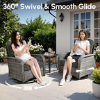 5 PCS Patio Outdoor Furniture Set with Swivel Rocking Chairs,All Weather Wicker Rattan Patio Seating Sofa and Chairs Set,Outdoor Conversaiton Sets for Deck Yard Prrch Garden Poolside,Black