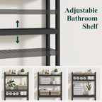 Smiry Over The Toilet Storage Cabinet, 3-Tier Bamboo Bathroom Organizers with Adjustable Shelf & 4 Hooks, Space Saving Shelf Rack for Bathrooms, Laundry Room, Balcony, Black