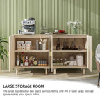 Beige Rattan Cabinet-2-Doors,Sideboard Buffet Cabinet with Storage-Accent Storage Cabinet with Cane Door, Boho Wood Credenza for Dining Room, Kitchen,Study Room (Beige Set 2)