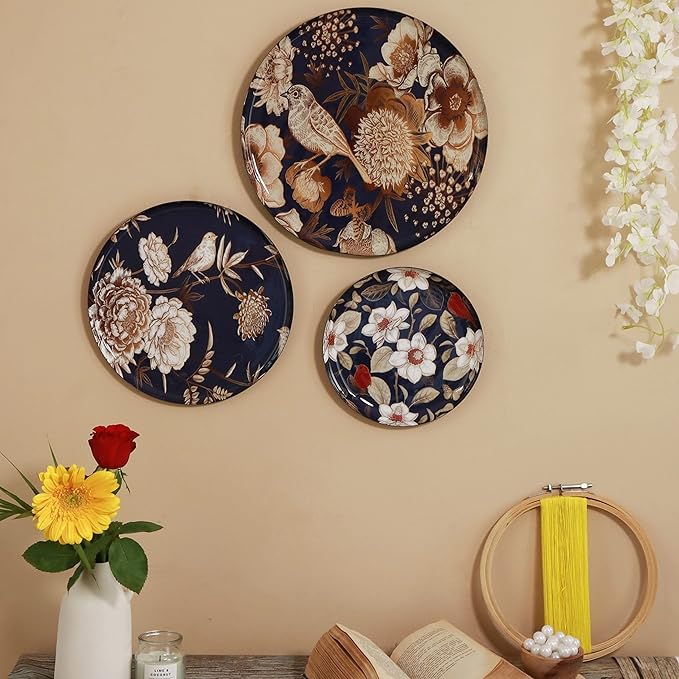 RITUALISTIC Oriental Bloom Madhubani Wall Plate for home decoration | Wall Decor item for living room | Metal wall Décor | Gift item for unisex | Wall Art| Home Décor & Christmas Gift Item|Set of 3