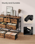 SONGMICS Dresser for Bedroom, Chest of Drawers, Steel, MDF, 7 Non-Woven Fabric Drawers, Storage Organizer Unit, Closet, Entryway, Rustic Brown and Ink Black ULGS323BH04