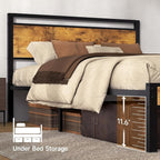 Z-hom Queen Bed Frame with Modern Wood Headboard & Footboard, Upgraded Heavy Duty Metal Sturdy Bed Frame Queen Size, Stable Platform Bed Furniture Bed Storage, No Noise, No Box Springs, Vintage Brown