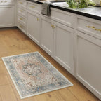 RUGGABLE Washable Vintage Area Rug – Kamran Coral 2x3, Stain-Resistant, Non-Slip – Small Machine Washable Rugs for Living Room, Bedroom, Hallway, Entryway & Bathroom–with Cushioned Pad