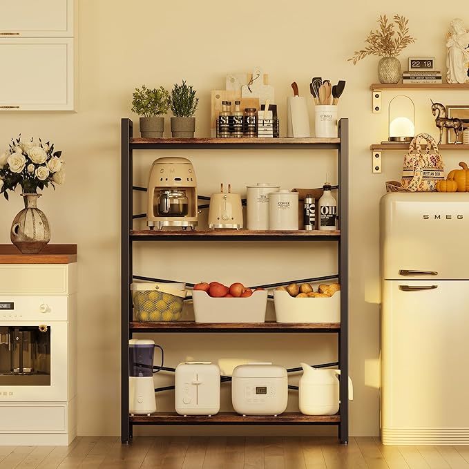 4 Tier Bookshelf 31.49" Width, Tall Book Shelf Storage and Organization, Wooden and Metal Industrial Bookcase, Large Book Shelves for Home Living Room Bedroom Office Storage(Vintage)