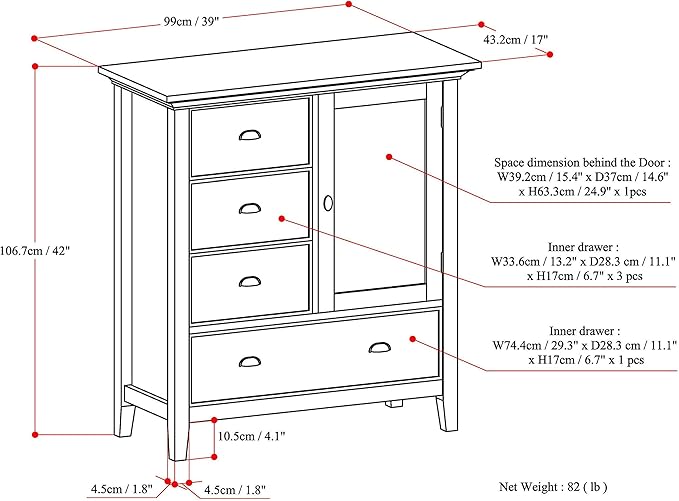 SIMPLIHOME Redmond SOLID WOOD 39 Inch Wide Transitional Medium Storage Cabinet in Hickory Brown, For the Living Room, Entryway and Family Room
