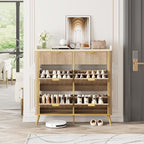 Fluted Shoe Storage Cabinet with 4 Flip Drawers & 2 Drawers, Freestanding Hidden Shoe Organizer with Adjustable Shelves, Wood Narrow Shoe Rack Cabinet for Entryway, Foyer, Hallway, Natural Oak